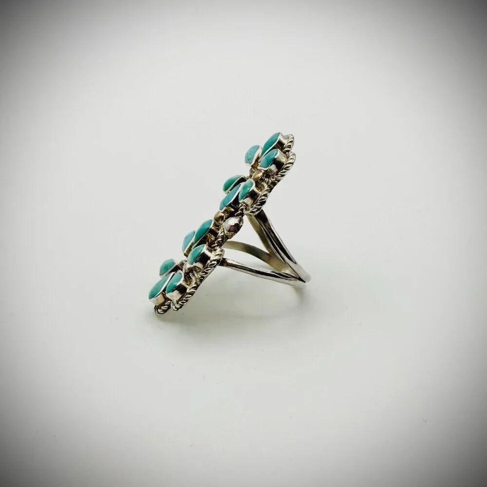 GINA DOSEDO ZUNI TURQUOISE FLOWER CLUSTER RING SZ 7.5